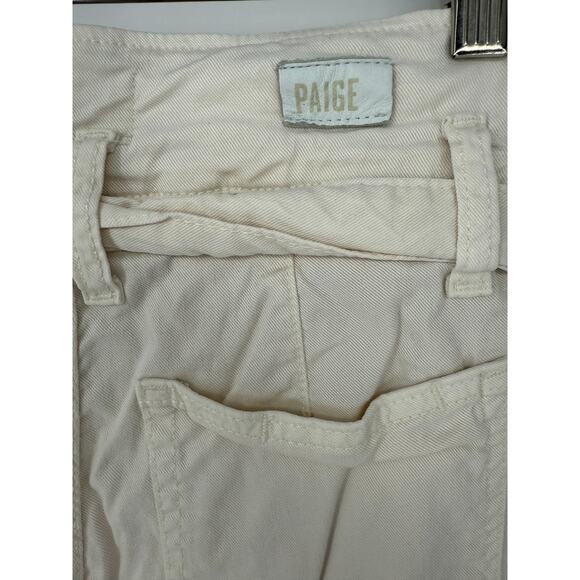 Paige Shorts Paperbag Waist Anessa Pleated High Waisted Sand Cream Size 25 - Picture 6 of 9